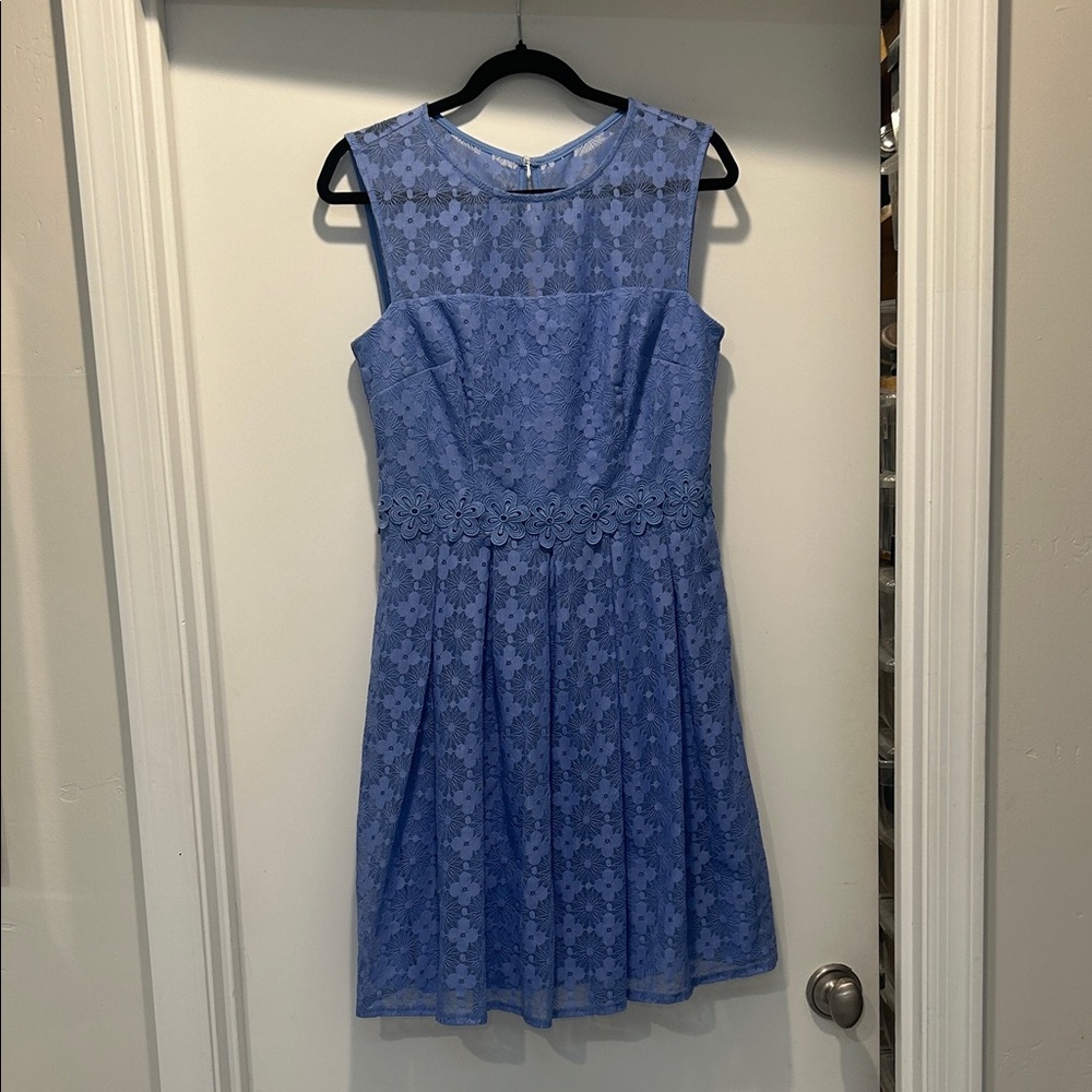 London Times Blue Floral Lace Mini Dress